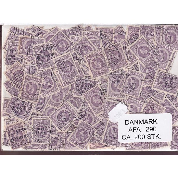 Danmark 200 stk Afa 290 Stemplet/ustemplet.