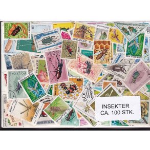 Insekter p Frimrker. St/ust. 100 stk.