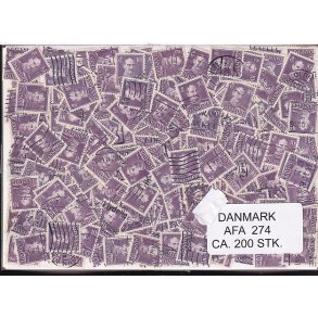 Danmark 200 stk Afa 274 Stemplet/ustemplet.