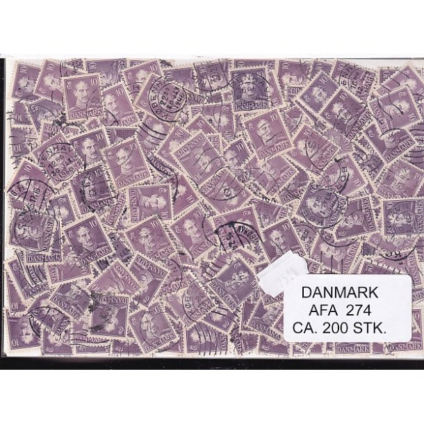 Danmark 200 stk Afa 274 Stemplet/ustemplet.