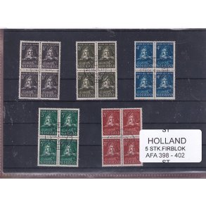 Holland Samling - 5 Firblokke - AFA 398 - 402 - Stemplet