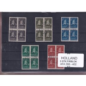 Holland Samling - 5 Firblokke - AFA 398 - 402 - Stemplet