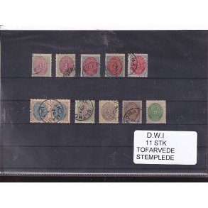 Dansk Vestindien -11 Stk. Tofarvede - Stemplet