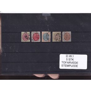 Dansk Vestindien - 5 Stk. Tofarvede - Stemplet