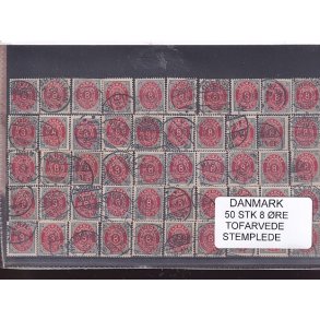 Danmark - 50 stk. 8 re Tofarvede Stemplet