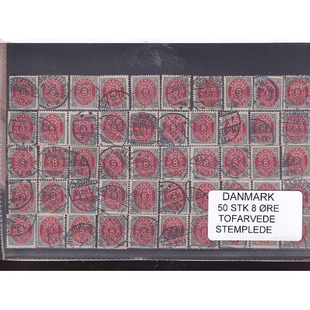 Danmark - 50 stk. 8 re Tofarvede Stemplet