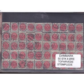 Danmark - 50 stk. 8 re Tofarvede Stemplet