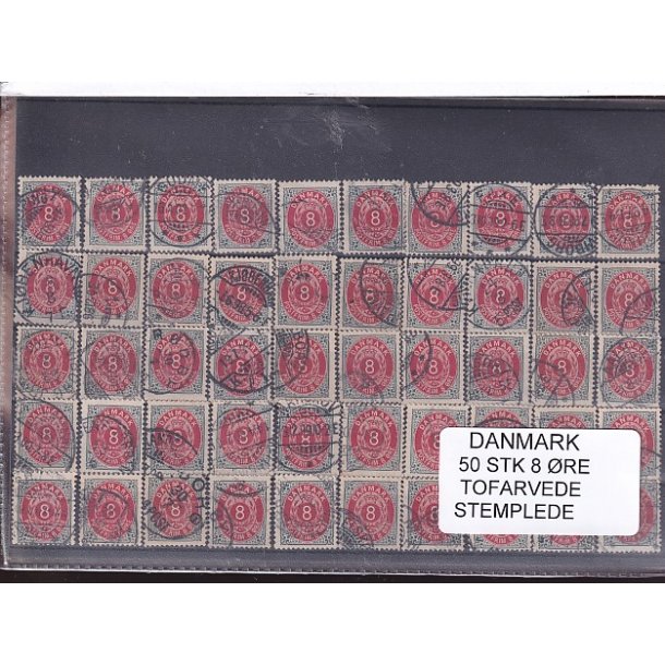 Danmark - 50 stk. 8 re Tofarvede Stemplet
