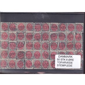 Danmark - 50 stk. 8 re Tofarvede Stemplet