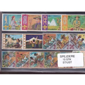 Spejder p Frimrker. 15 Stk. Stemplet/Ustemplet