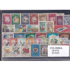 Colombia Samling - 36 Stk. forskellige Stemplet/Ustemplet