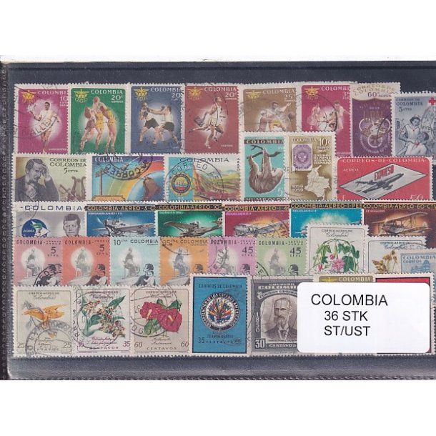 Colombia Samling - 36 Stk. forskellige Stemplet/Ustemplet