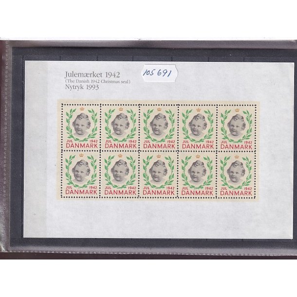 Danmark julemrkeark nytryk 1942/93 - POSTFRISK