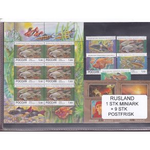 Rusland, 1 Stk. Miniark + 9 Stk. - Postfrisk