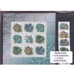 Rusland, 1 Stk. Miniark + 5 Stk. - Postfrisk