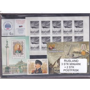 Rusland, 3 Stk. Miniark + 2 Stk. - Postfrisk