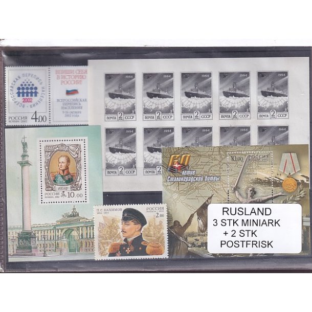 Rusland, 3 Stk. Miniark + 2 Stk. - Postfrisk