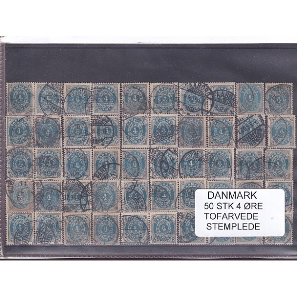 Danmark - 50 stk. 4 re Tofarvede - Stemplet
