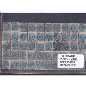 Danmark - 50 stk. 4 re Tofarvede - Stemplet