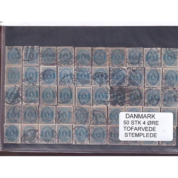 Danmark - 50 stk. 4 re Tofarvede - Stemplet