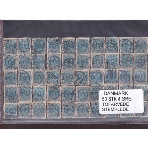Danmark - 50 stk. 4 re Tofarvede - Stemplet