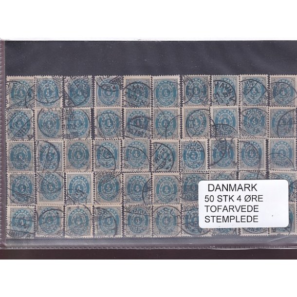Danmark - 50 stk. 4 re Tofarvede - Stemplet