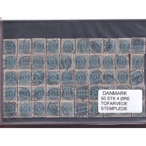 Danmark - 50 stk. 4 re Tofarvede - Stemplet