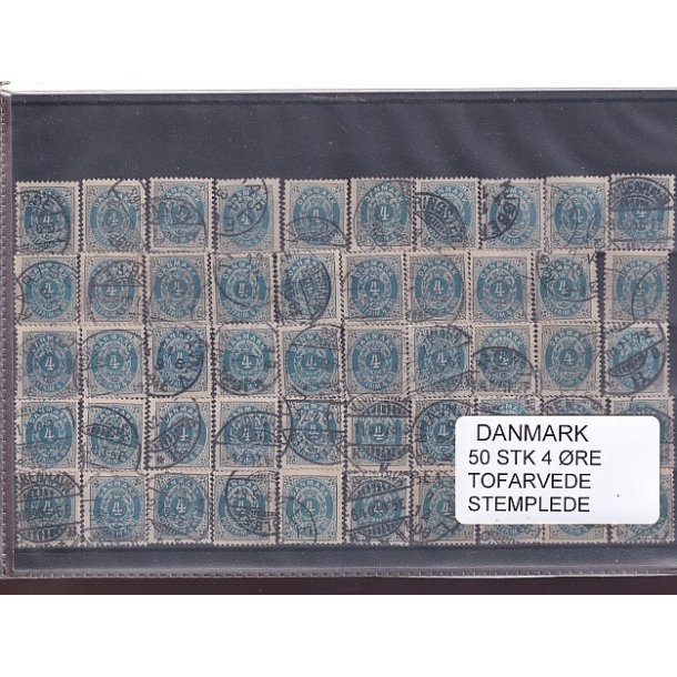 Danmark - 50 stk. 4 re Tofarvede - Stemplet