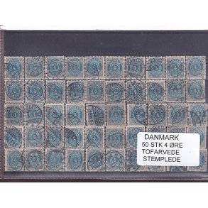 Danmark - 50 stk. 4 re Tofarvede - Stemplet
