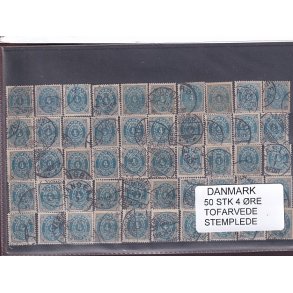 Danmark - 50 stk. 4 re Tofarvede - Stemplet