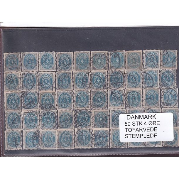 Danmark - 50 stk. 4 re Tofarvede - Stemplet