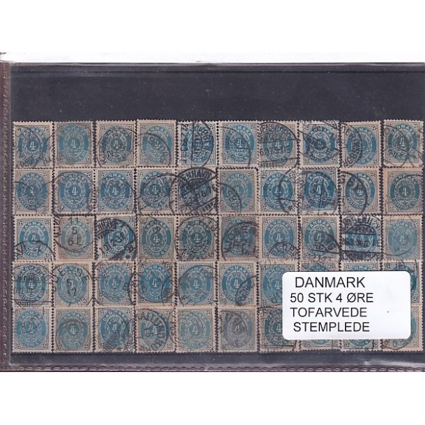 Danmark - 50 stk. 4 re Tofarvede - Stemplet