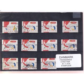 Danmark - Frankeringsetiketter  B 1 - 11 Stk. Stemplede 