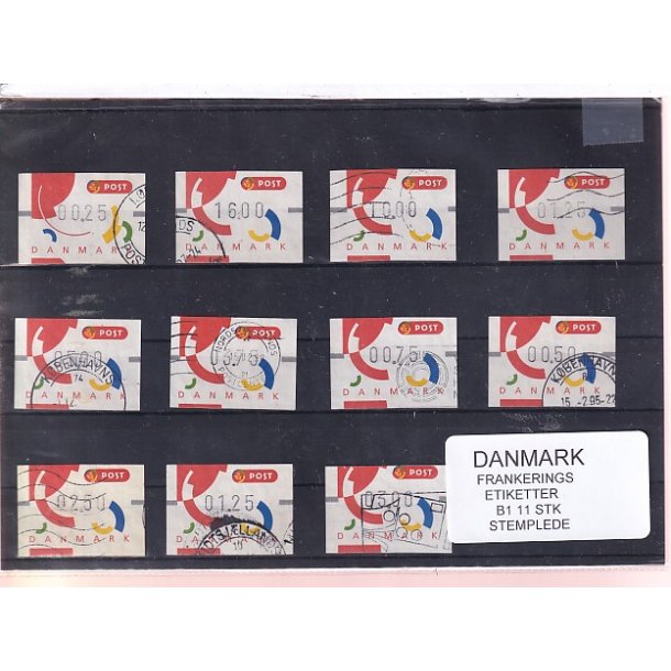 Danmark - Frankeringsetiketter  B 1 - 11 Stk. Stemplede 