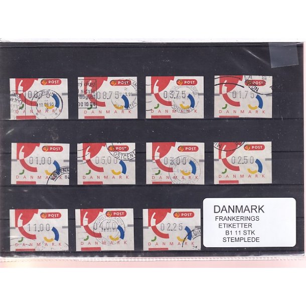 Danmark - Frankeringsetiketter  B 1 - 11 Stk. Stemplede 