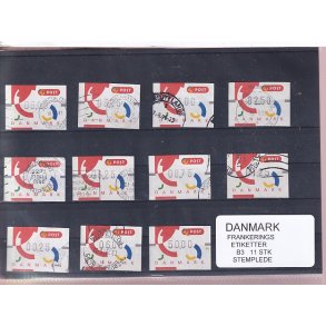 Danmark - Frankeringsetiketter  B 3 - 11 Stk. Stemplede 