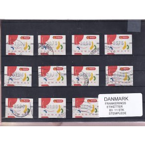 Danmark - Frankeringsetiketter  B 3 - 11 Stk. Stemplede 