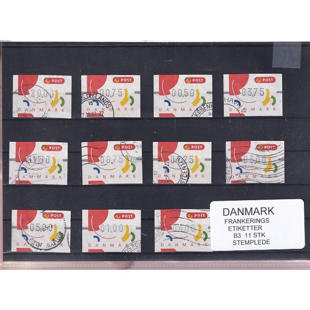 Danmark - Frankeringsetiketter  B 3 - 11 Stk. Stemplede 