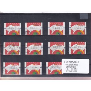 Danmark - Frankeringsetiketter  C 1 - 11 Stk. Stemplede 