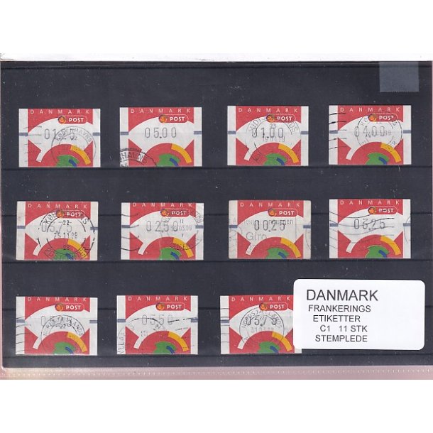 Danmark - Frankeringsetiketter  C 1 - 11 Stk. Stemplede 