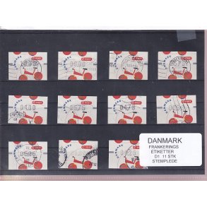 Danmark - Frankeringsetiketter  D 1 - 11 Stk. Stemplede 