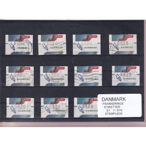 Danmark - Frankeringsetiketter  E 1 - 11 Stk. Stemplede 