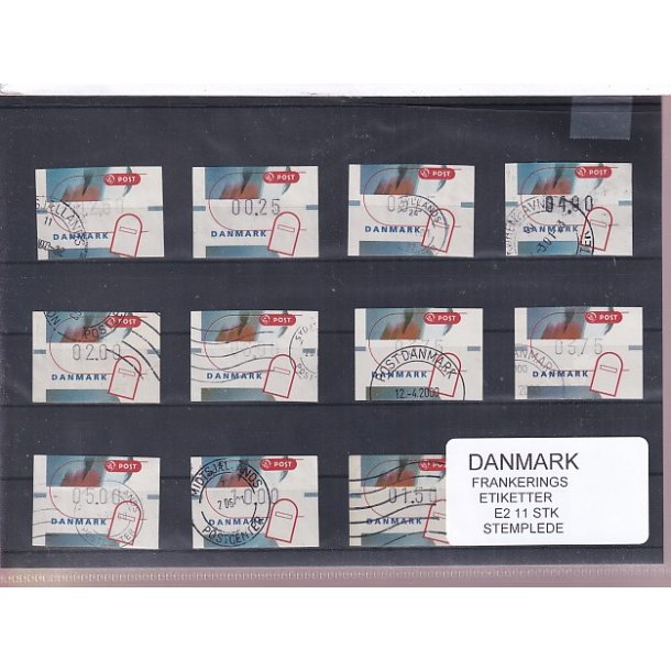 Danmark - Frankeringsetiketter  E 2 - 11 Stk. Stemplede 