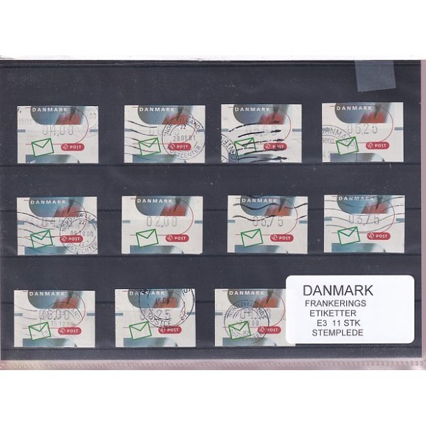 Danmark - Frankeringsetiketter  E 3 - 11 Stk. Stemplede 