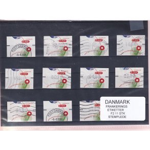 Danmark - Frankeringsetiketter  F 2 - 11 Stk. Stemplede 