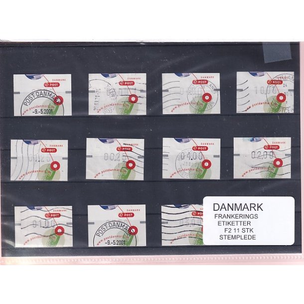 Danmark - Frankeringsetiketter  F 2 - 11 Stk. Stemplede 