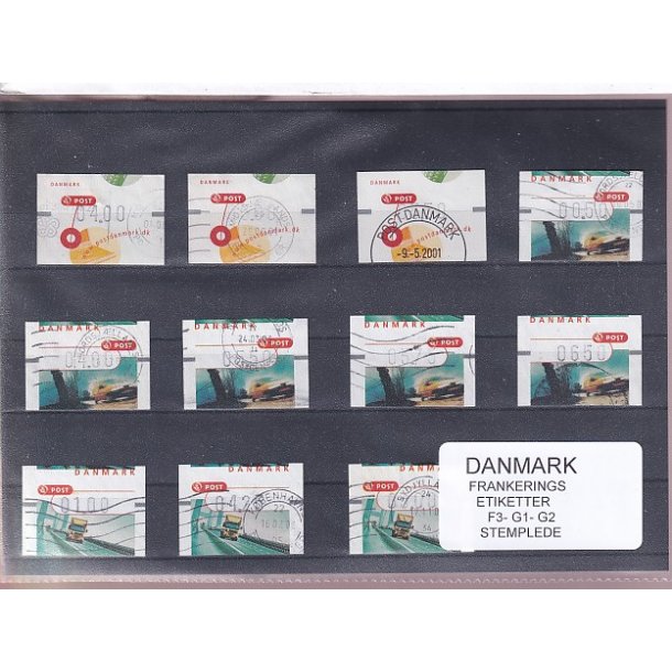 Danmark - Frankeringsetiketter  F 3 - G 1 - G 2 - 11 Stk. Stemplede 