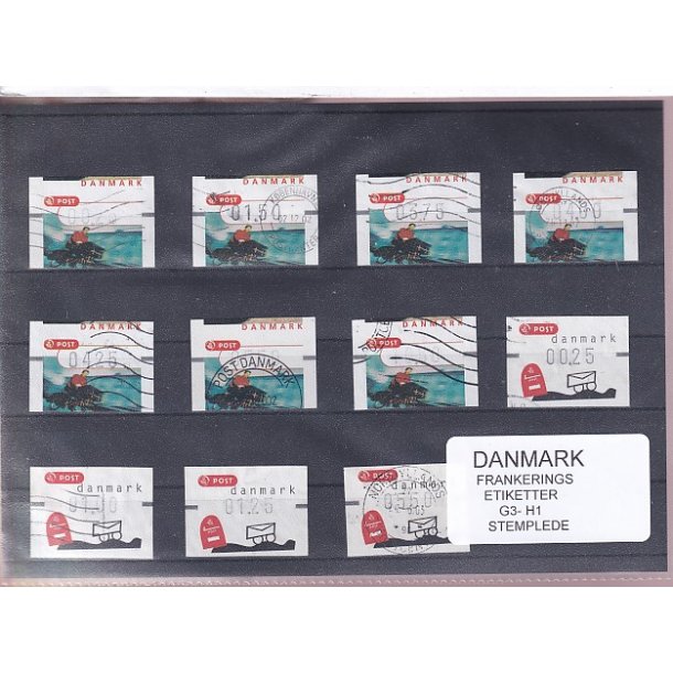 Danmark - Frankeringsetiketter  G 3 - H 1 - 11 Stk. Stemplede 