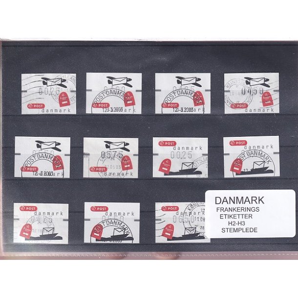 Danmark - Frankeringsetiketter  H 2 - H 3 - 11 Stk. Stemplede 
