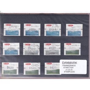 Danmark - Frankeringsetiketter J1 - J2 - J 3 - 11 Stk. Stemplede 
